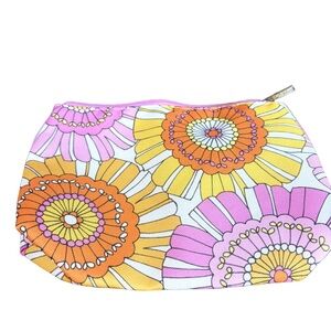 Clinique Floral Zip Cosmetic Bag Pink Orange Retro Print